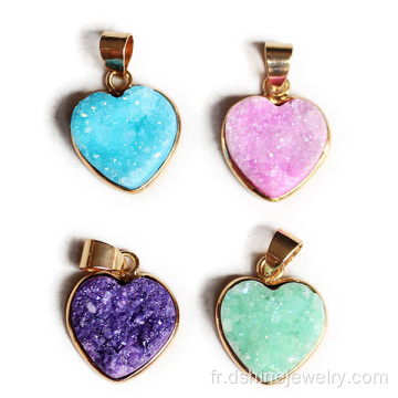 Bijoux pierres naturelles pendentif en forme de coeur pour collier